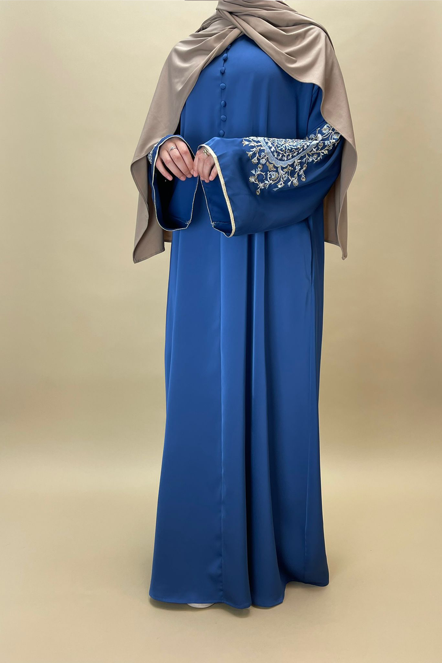 Embroidered satin dress - Blue