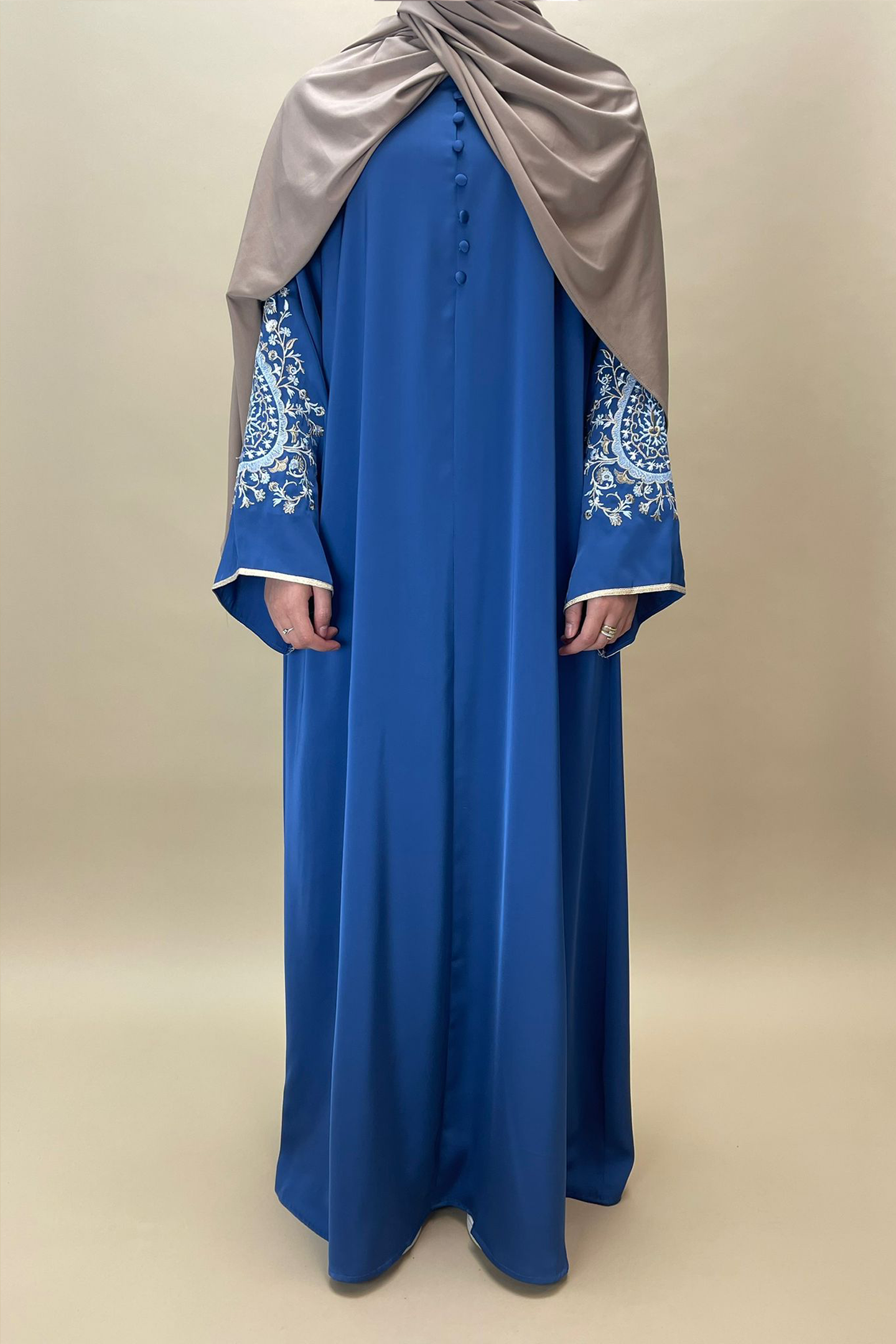 Embroidered satin dress - Blue