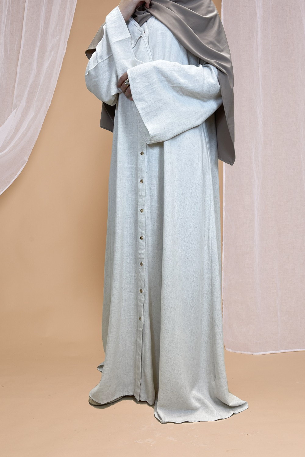 Linnen maxi dress - off white - Hijab Boutique